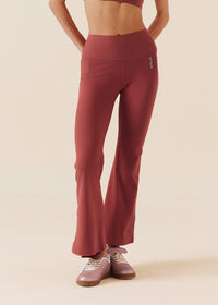 Women Pocket Flare Leggings - Marsala Red - 1