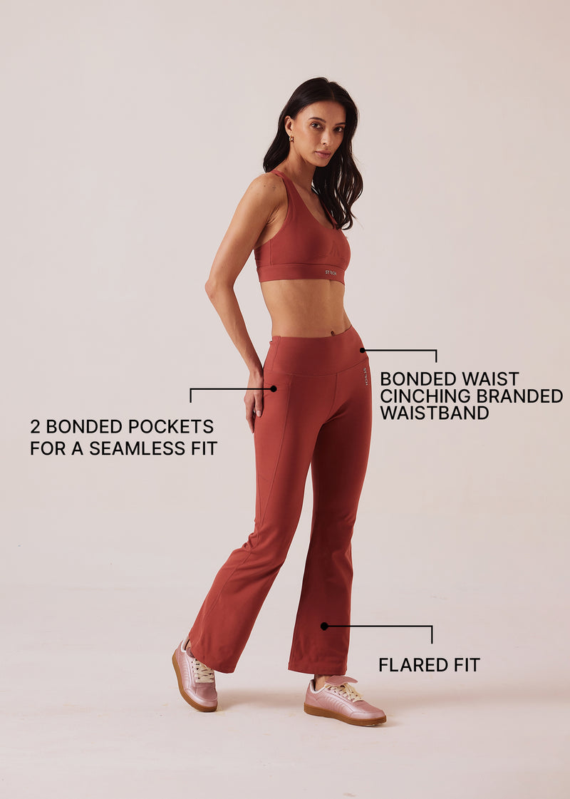 Women Pocket Flare Leggings - Marsala Red