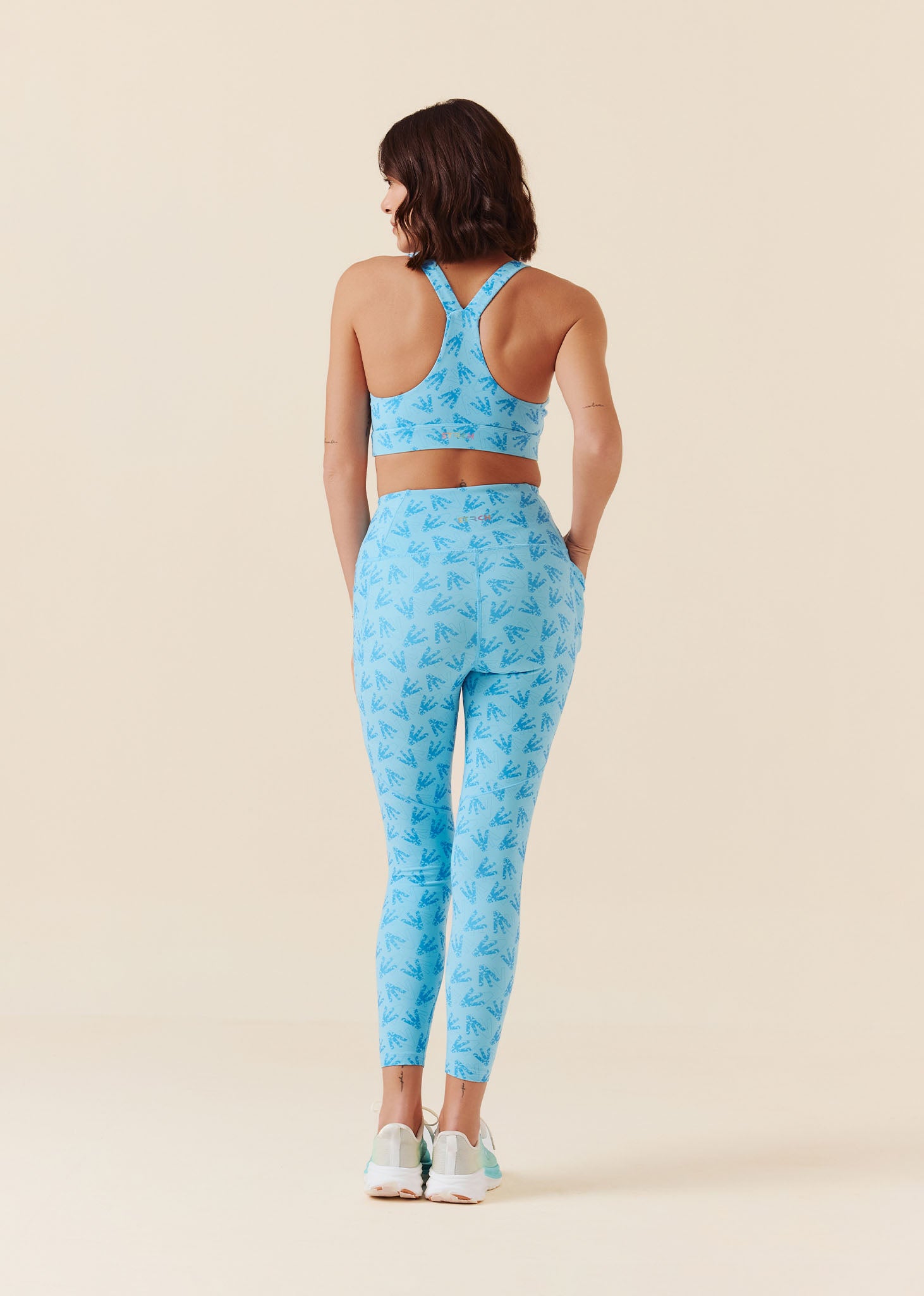 Low intensity Printed Ruched Strap Sports Bra - Milky Blue