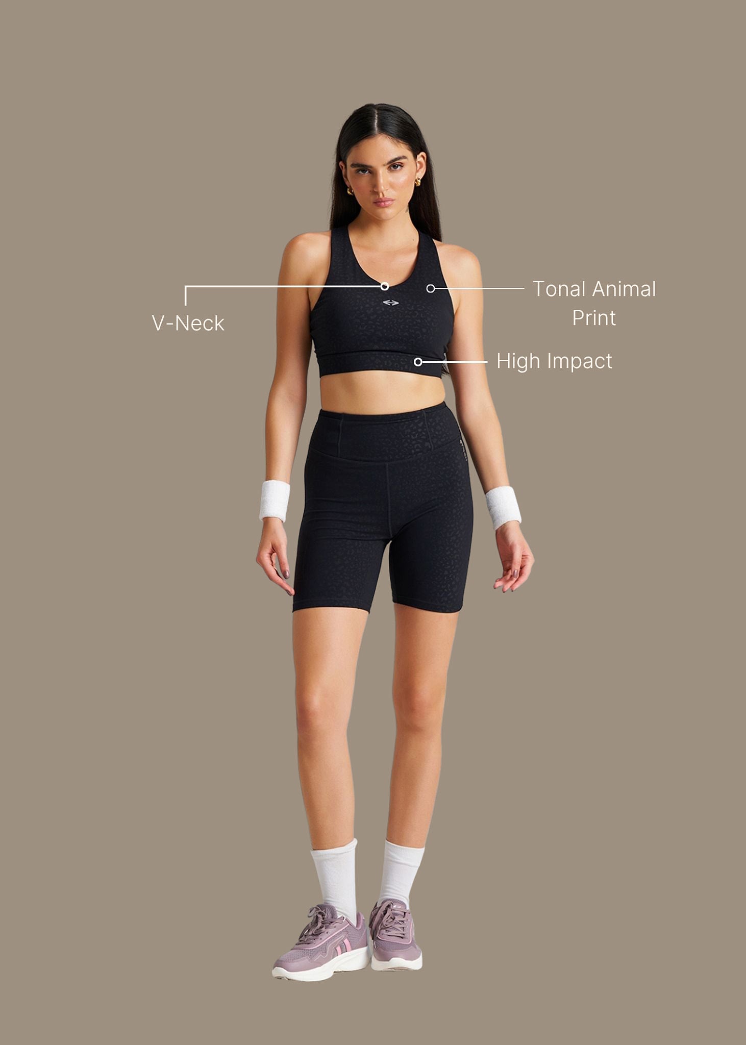 High Impact Leopard Embossed Sports bra - Black - 3