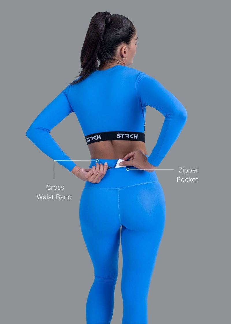 Criss-cross wasitband Leggings - Blue