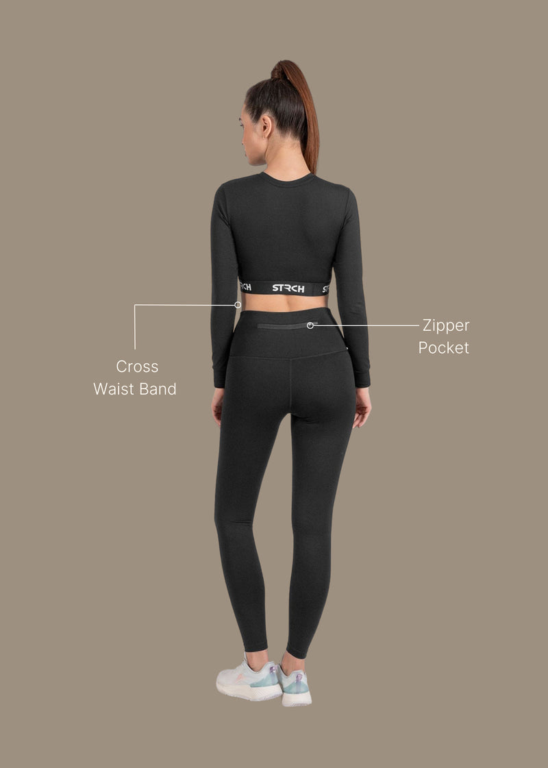 Criss-cross wasitband Leggings - Black