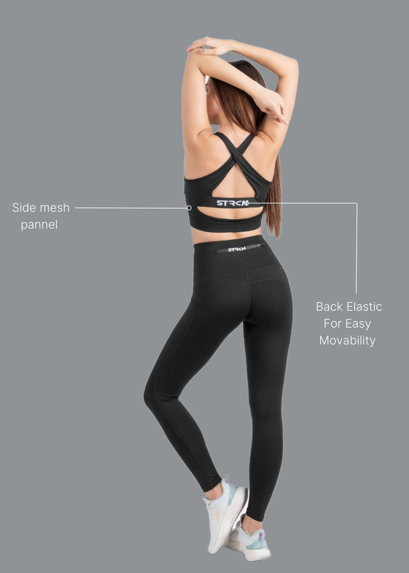 High Support Cross back sports bra - Black