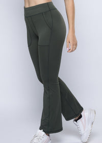 Women Gym Flare Pants - Dark Green - 1