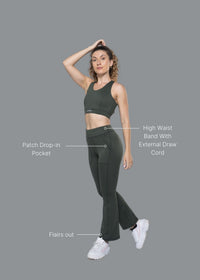 Women Gym Flare Pants - Dark Green - 2