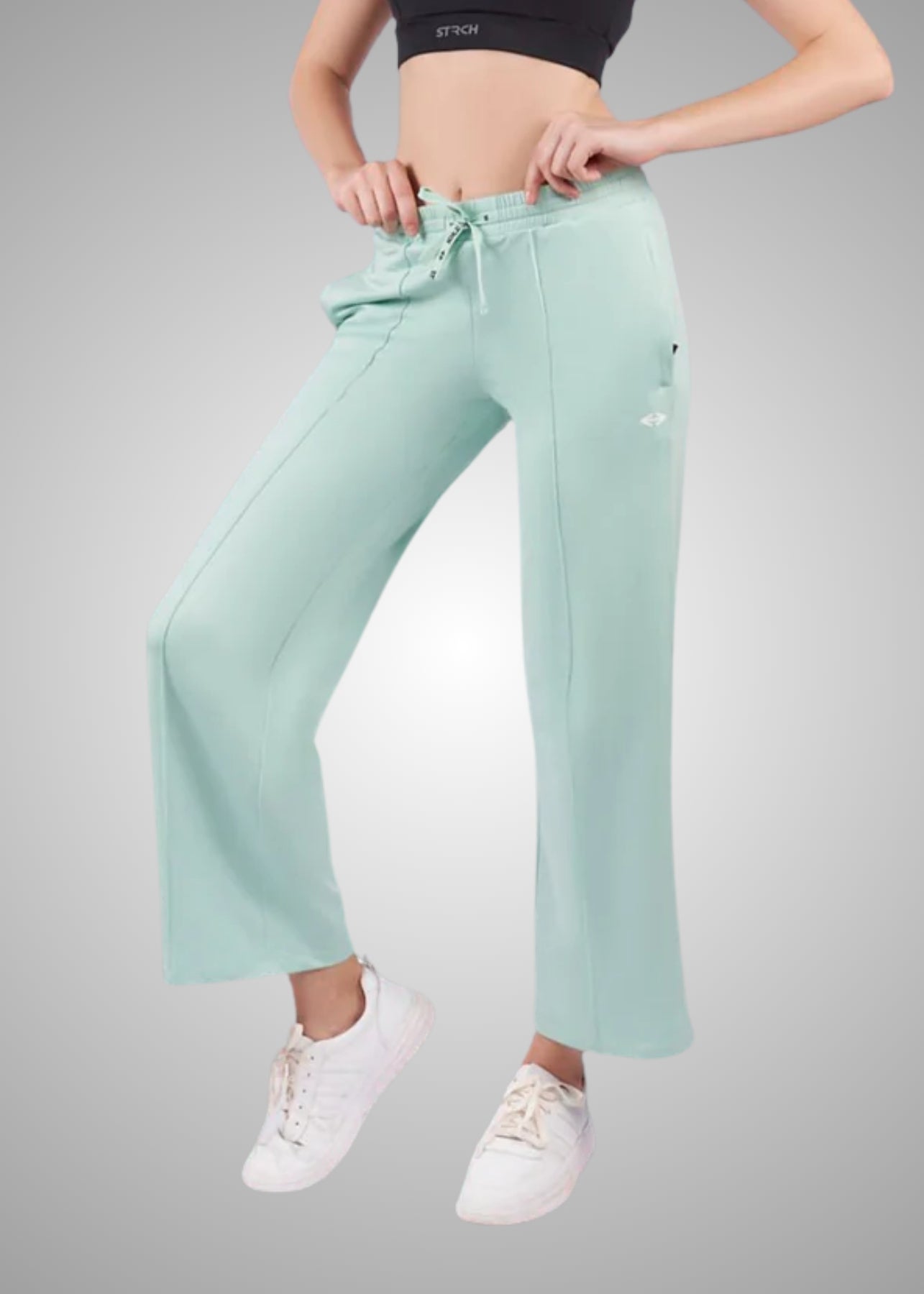 Women High Waist Flare Pants - Mint Green - 1