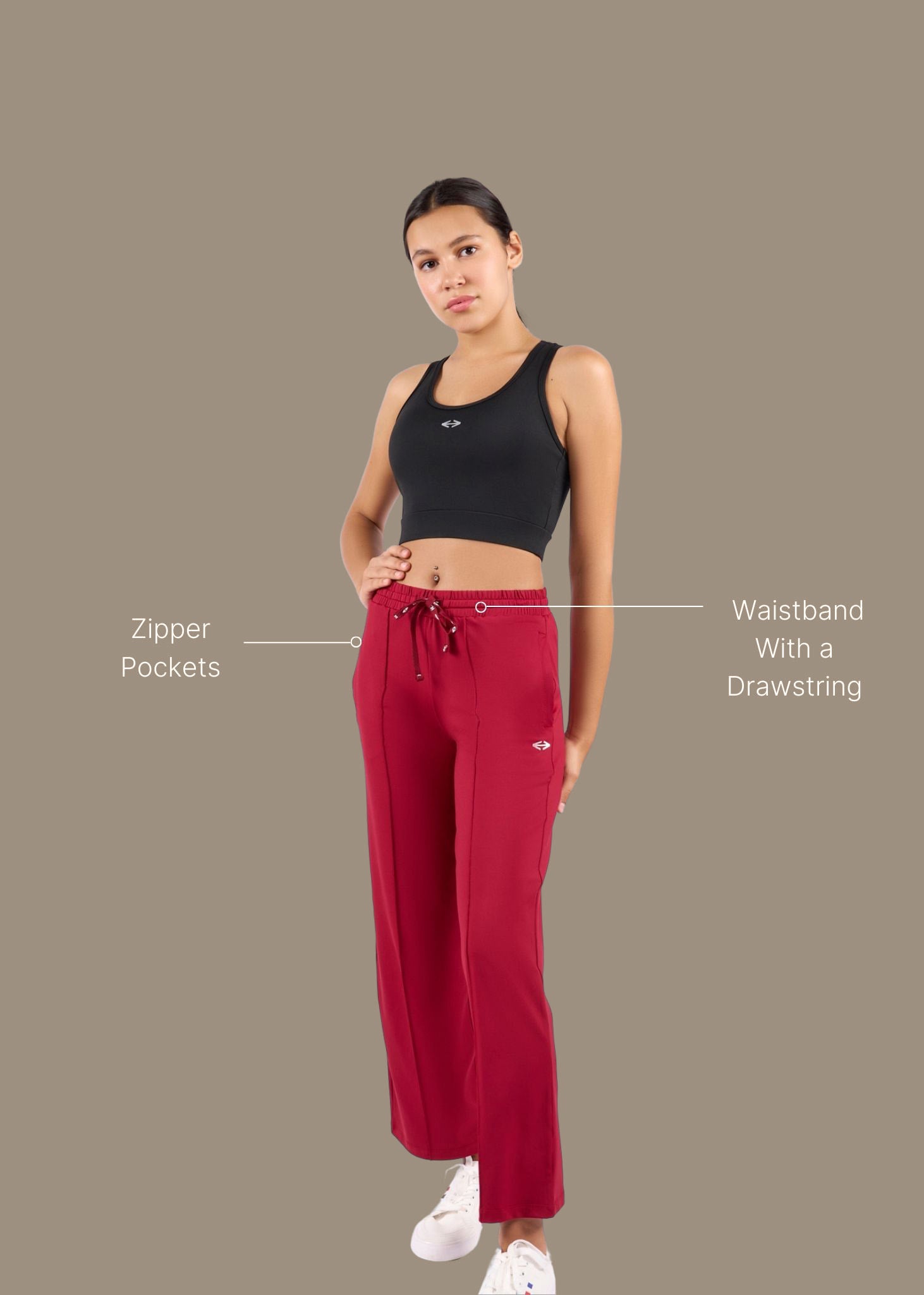 Women High Waist Flare Pants - Maroon - 3