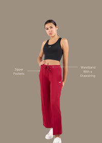 Women High Waist Flare Pants - Maroon - 3