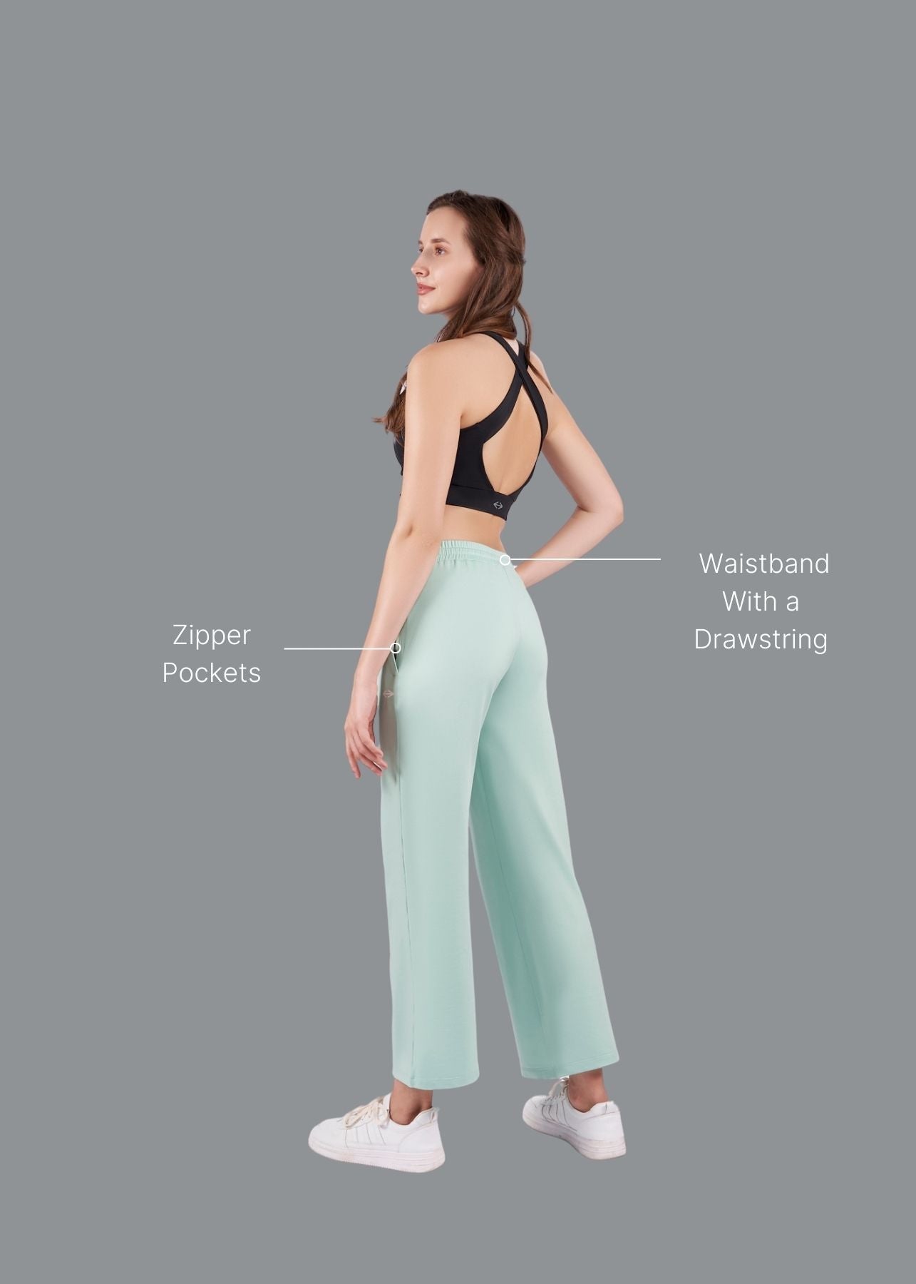 Women High Waist Flare Pants - Mint Green - 2