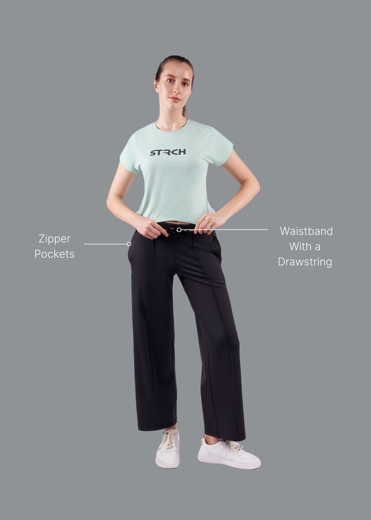 Women High Waist Flare Pants - Black - 6
