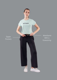 Women High Waist Flare Pants - Black - 6