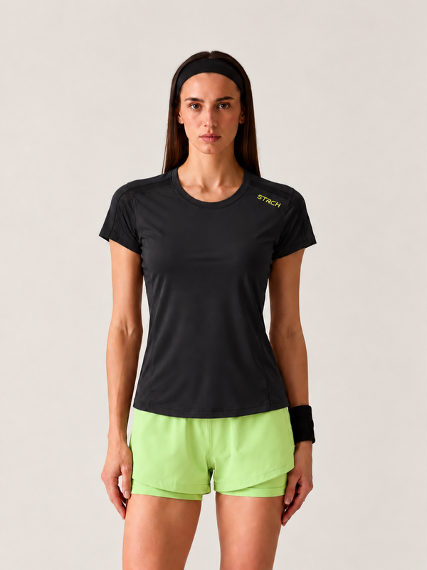 Women Mesh-Panel Ventilated Tee - Regular Fit - Black