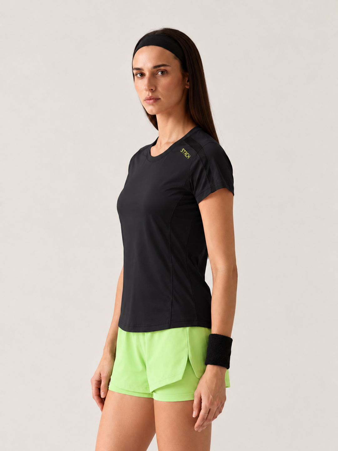 Women Mesh-Panel Ventilated Tee - Regular Fit - Black