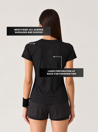 Women Mesh-Panel Ventilated Tee - Regular Fit - Black
