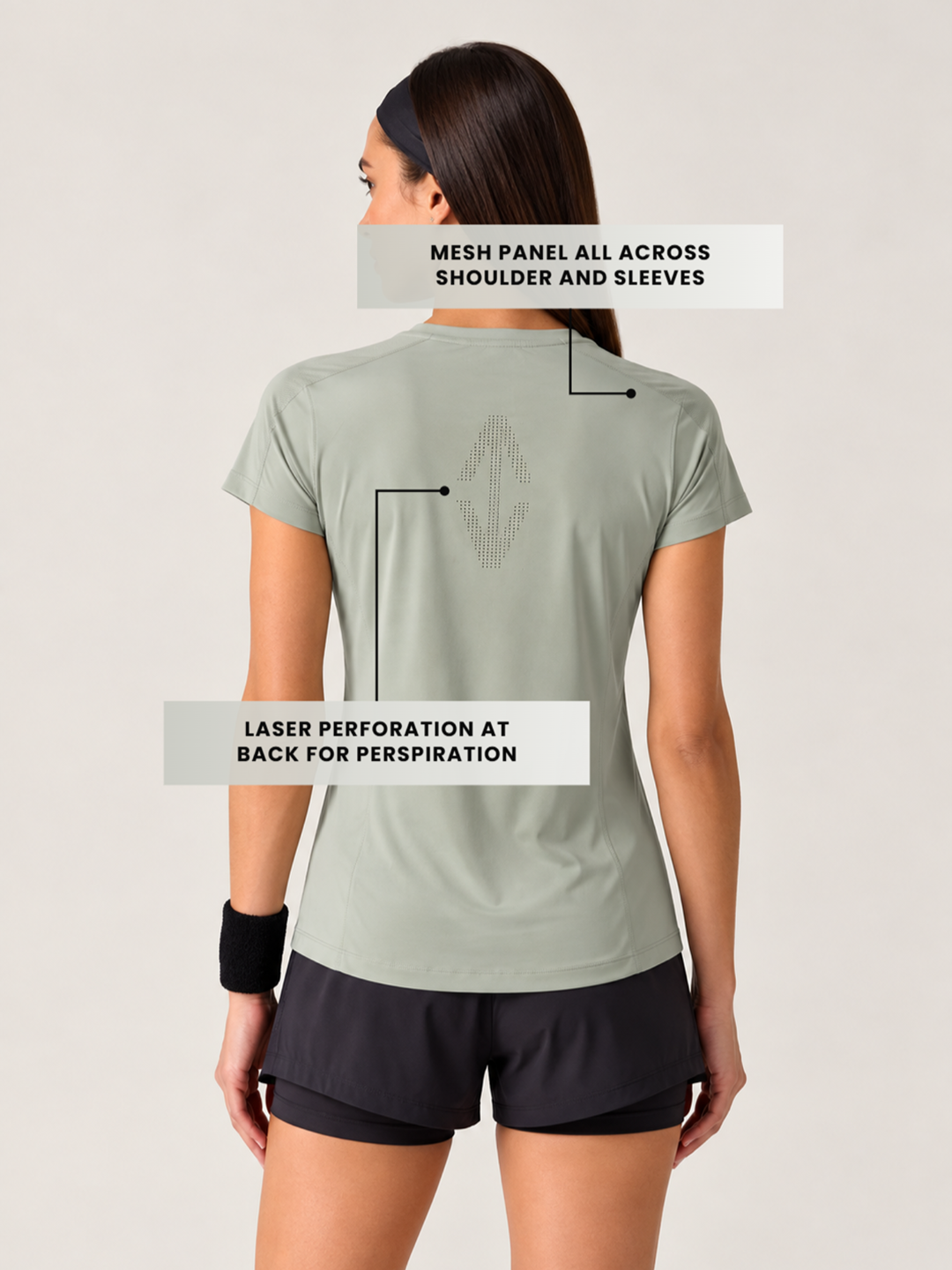 Women Mesh-Panel Ventilated Tee - Regular Fit - Grey