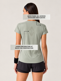 Women Mesh-Panel Ventilated Tee - Regular Fit - Grey