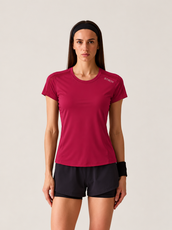 Women Mesh-Panel Ventilated Tee - Regular Fit - Maroon