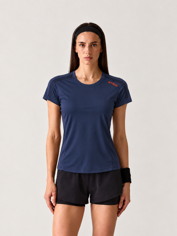 Women Mesh-Panel Ventilated Tee - Regular Fit - Navy Blue