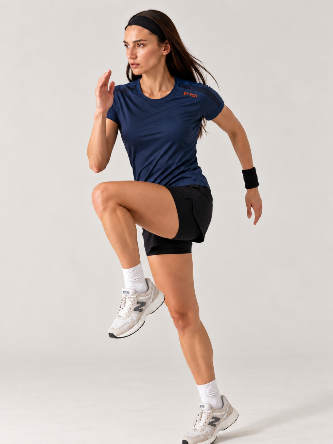 Women Mesh-Panel Ventilated Tee - Regular Fit - Navy Blue