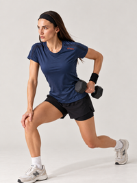 Women Mesh-Panel Ventilated Tee - Regular Fit - Navy Blue