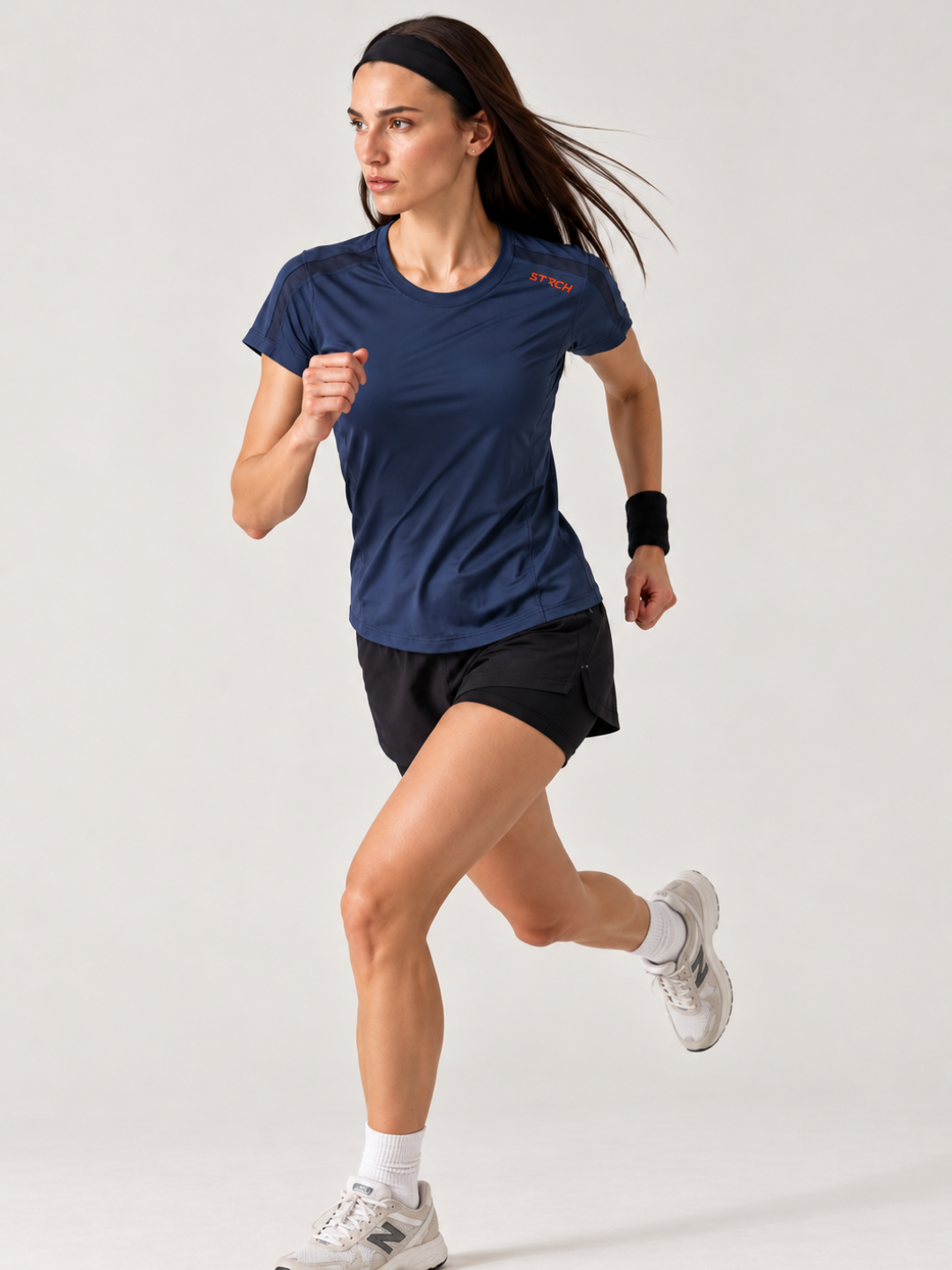 Women Mesh-Panel Ventilated Tee - Regular Fit - Navy Blue