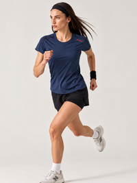 Women Mesh-Panel Ventilated Tee - Regular Fit - Navy Blue
