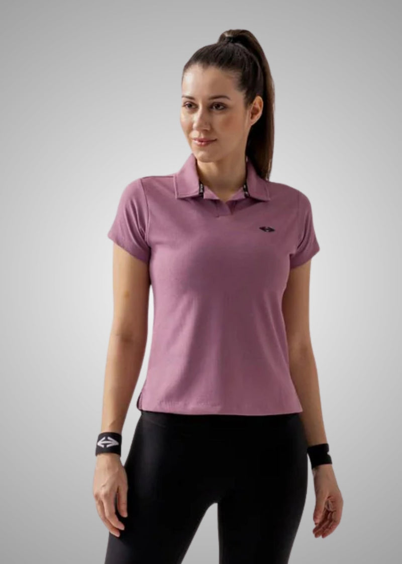 Women Sporty Textured Polo Top - Blush Pink