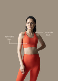 Women Criss Cross Gym Sports Bra - Orange - 3