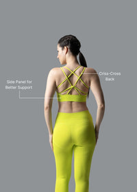 Women Criss Cross Gym Sports Bra - Neon Green - 2