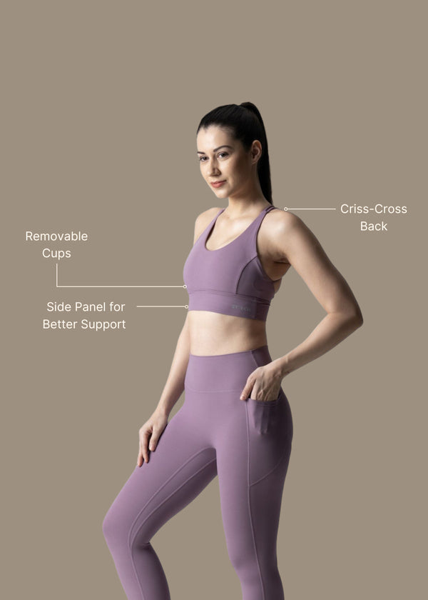 Women Criss Cross Gym Sports Bra - Blue Lilac - 3