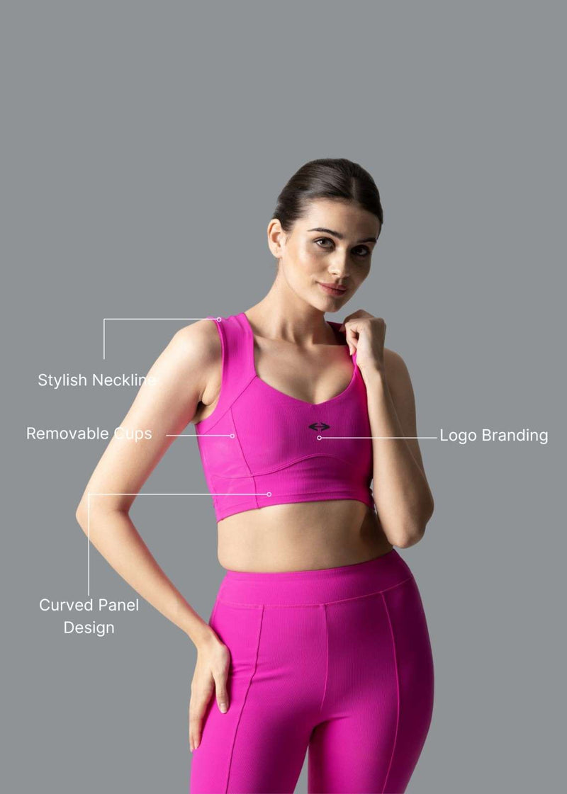 Women Reflective Gym Sports Bra Shocking Pink