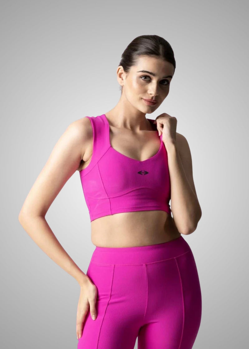Women Reflective Gym Sports Bra Shocking Pink