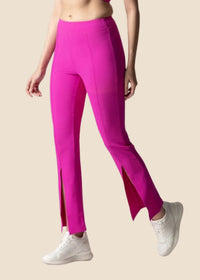 Women Ribbed Flare Pants - Shocking Pink - 1