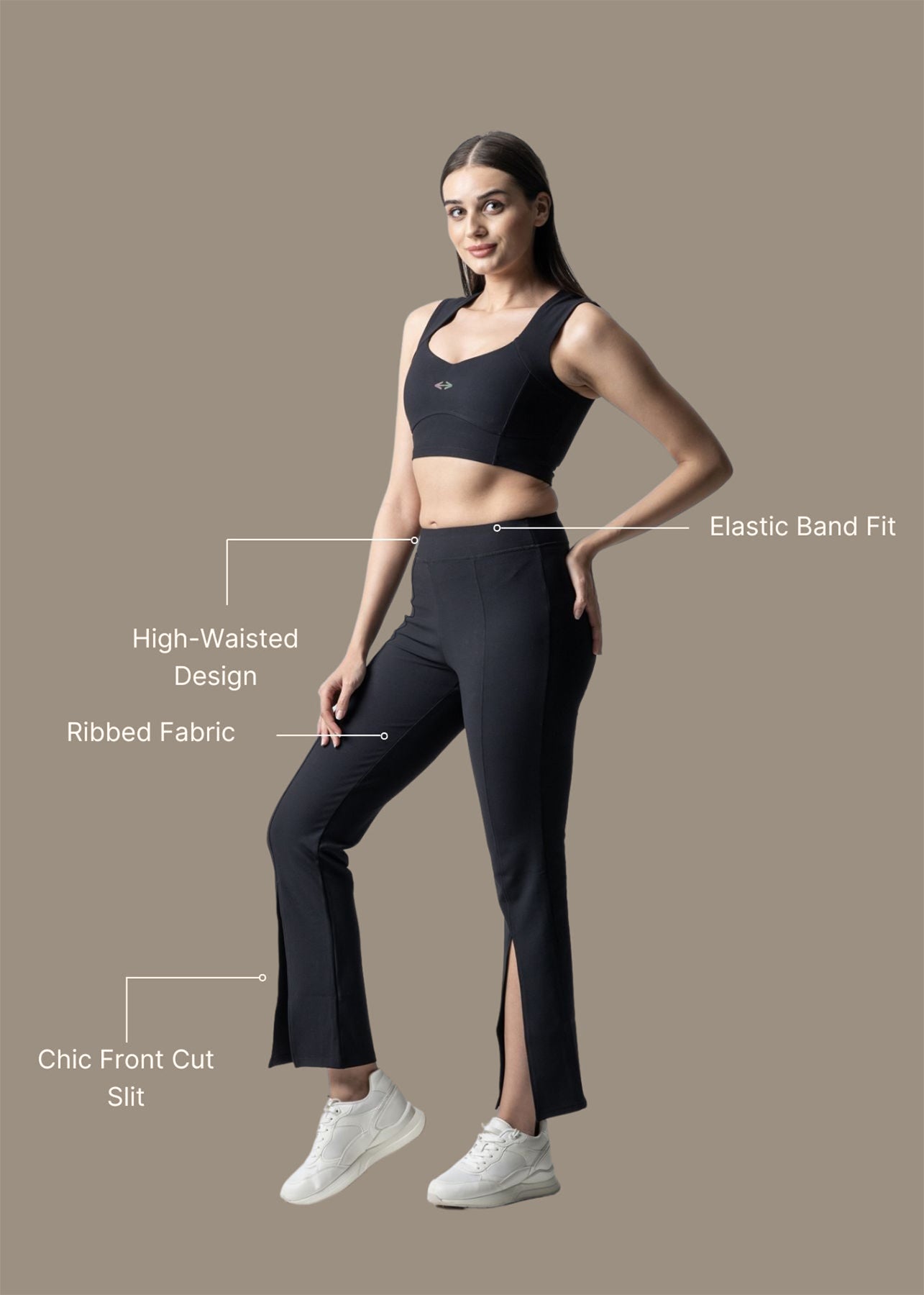Women Ribbed Flare Pants - Black - 3
