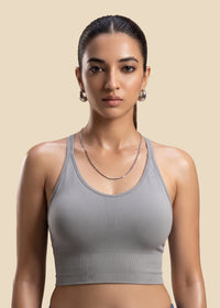 Seamless open Back Sports Bra - Grey - 1