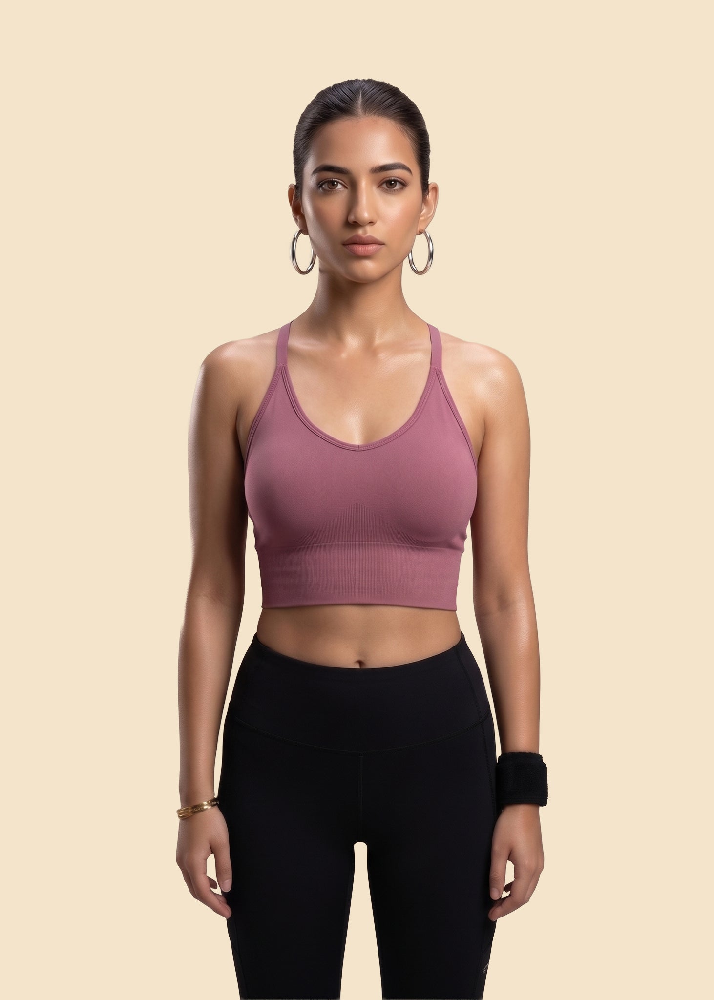 Seamless open Back Sports Bra - Hawthorn Rose - 1