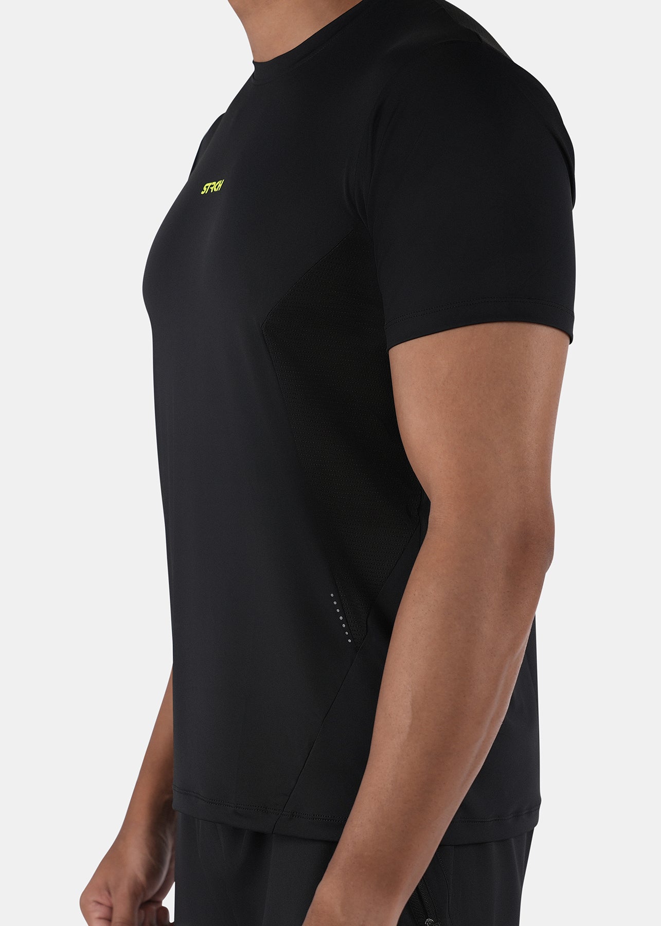 Men Breathable Mesh Panel Tshirt Black - 1