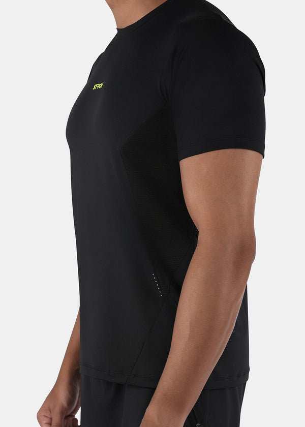 Men Breathable Mesh Panel Tshirt Black - 1