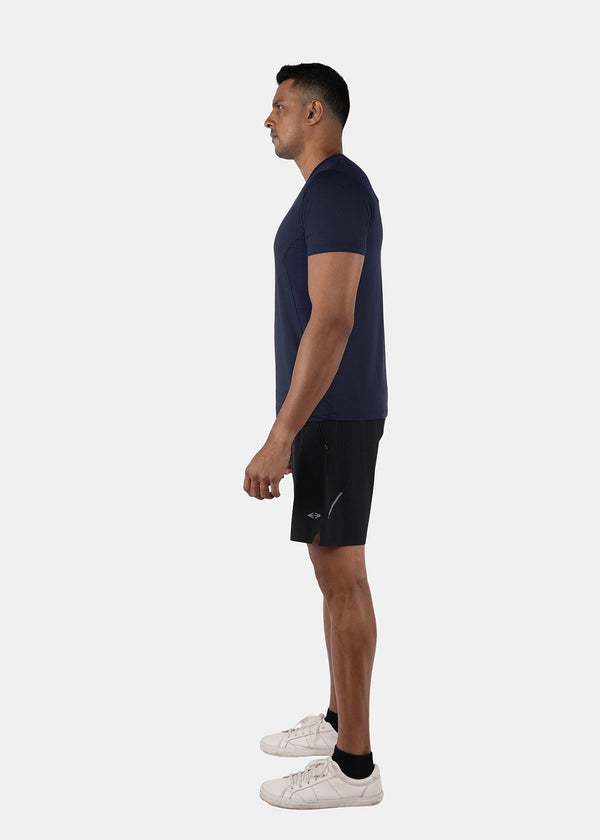 Men Breathable Mesh Panel Tshirt Navy Blue - 2
