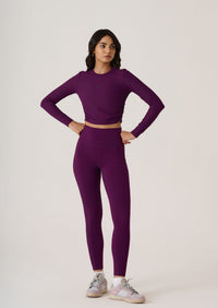Full Sleeves Ribbed Top-Midnight Purple