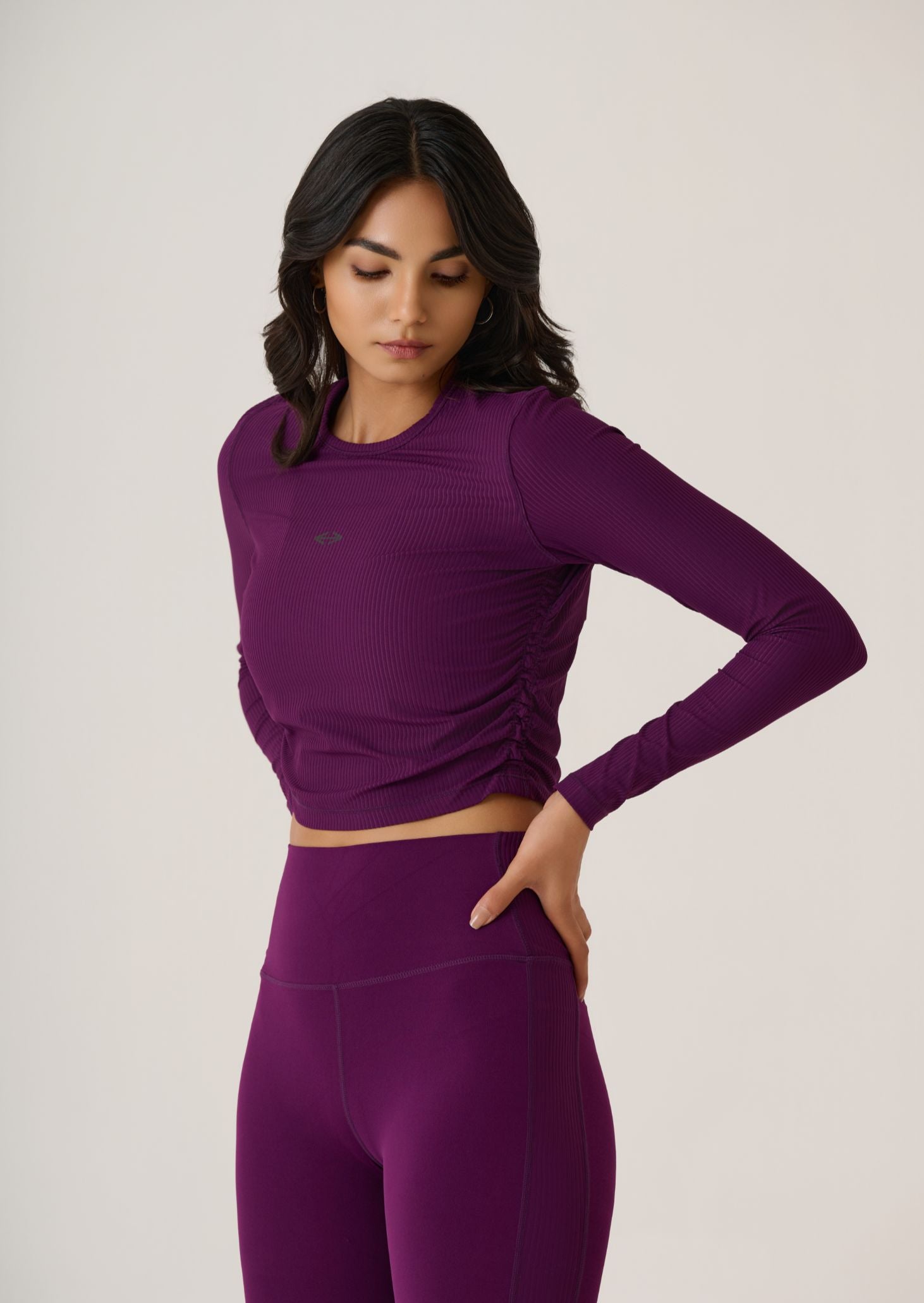 Full Sleeves Ribbed Top-Midnight Purple
