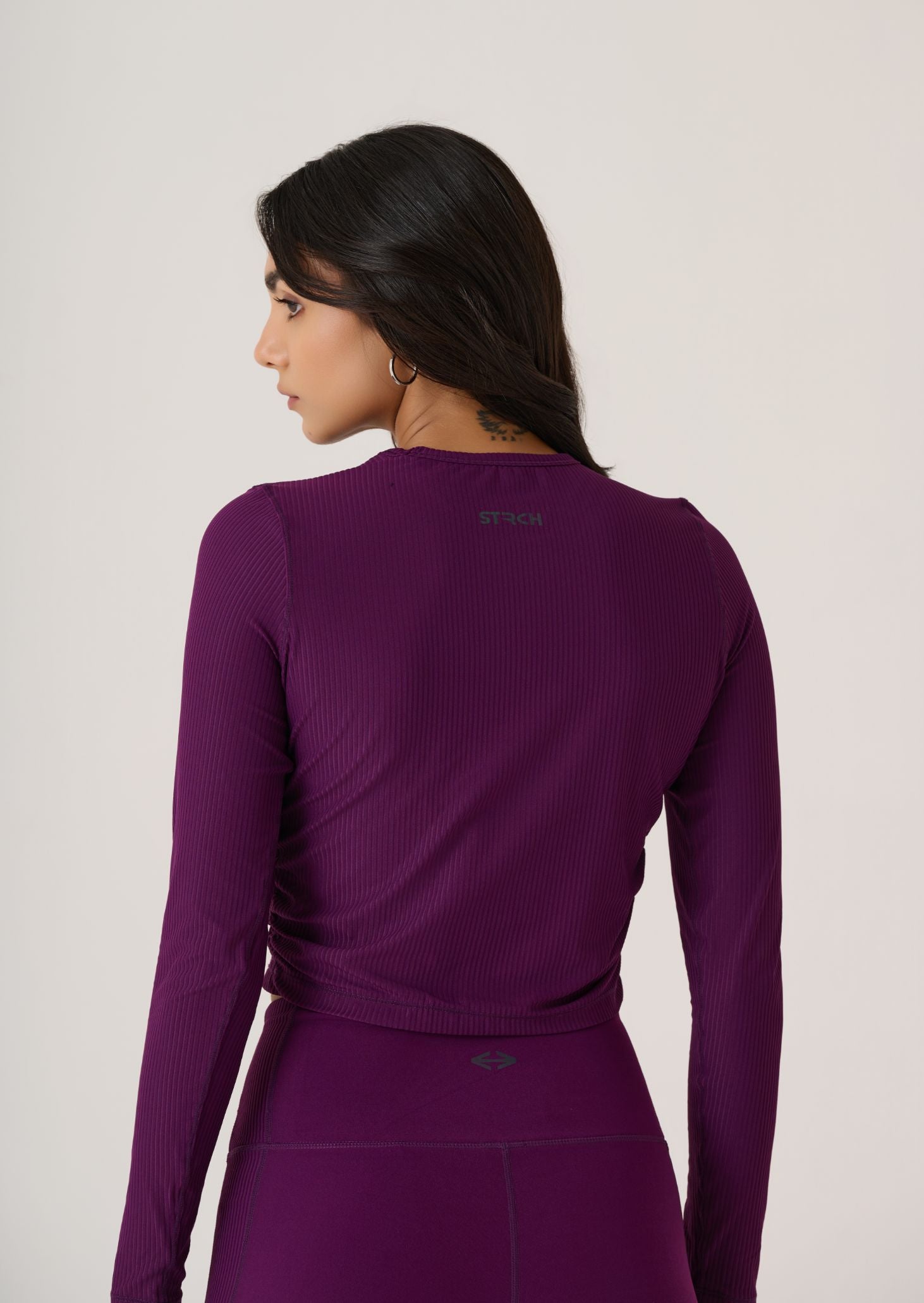 Full Sleeves Ribbed Top-Midnight Purple