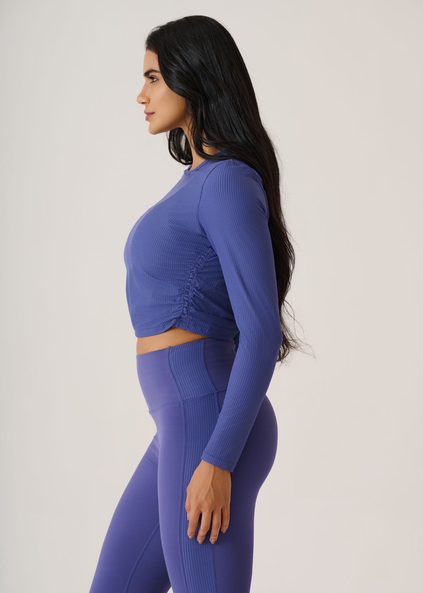 Full Sleeves Ribbed Top-Skipper Blue