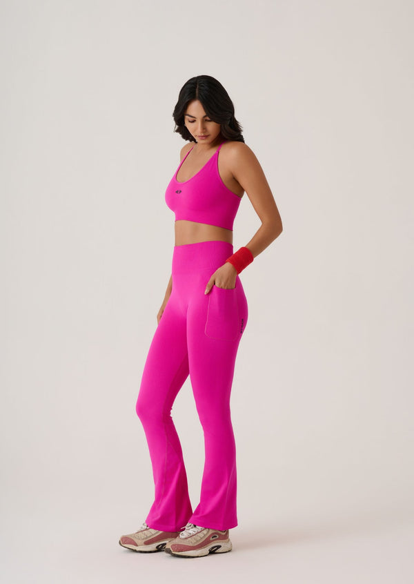 Criss Cross Flare Leggings - Slim Fit - Hotpink