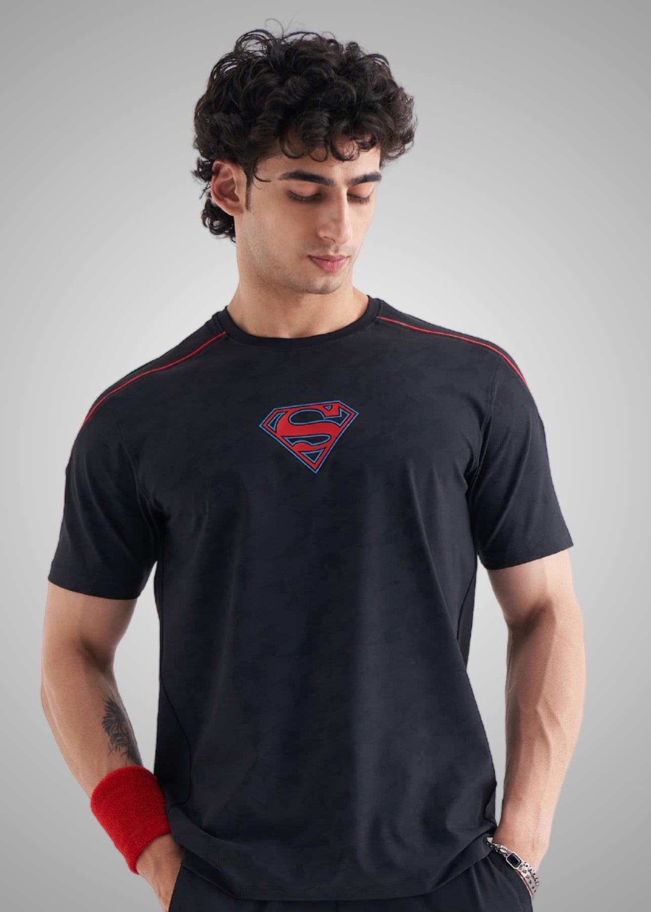 Men Superman Print Tshirt Black - 1