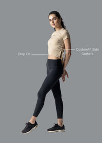 Women Side Tie Crop Top - Beige - 2