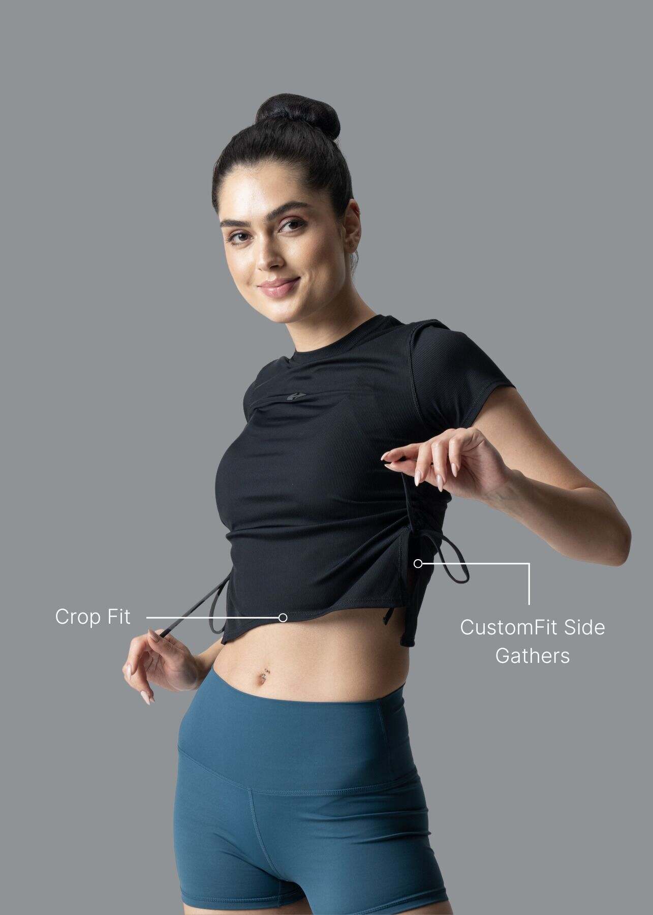 Women Side Tie Crop Top - Black - 2