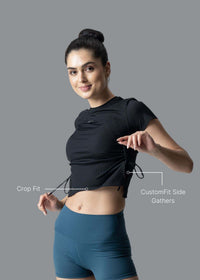 Women Side Tie Crop Top - Black - 2