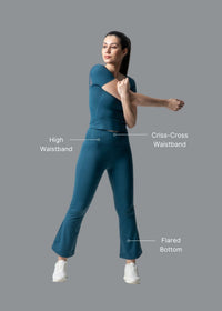Women High Waist Bootcut Workout Leggings - Classic Blue - 3