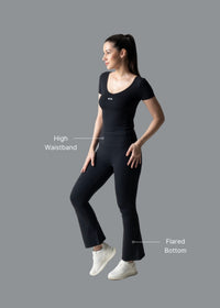 Women High Waist Bootcut Workout Leggings - Black - 3